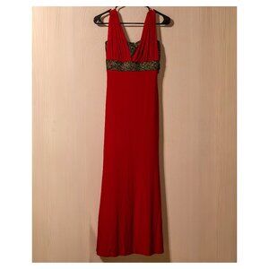 Vintage Ace Collection Red & Gold Glitter Formal Gown – Stretchy – Size M
